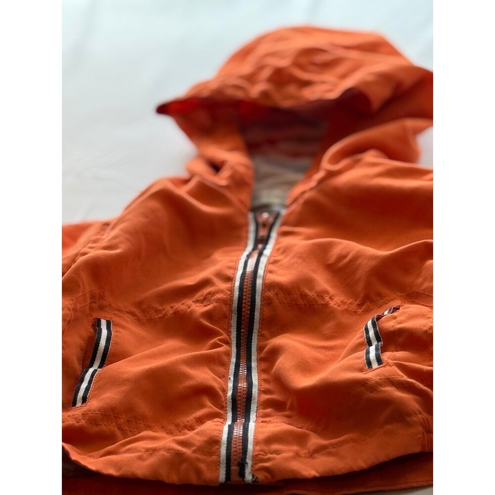 Zip Up, Boy’s Hooded Orange Jacket/Coat (Size 12 Months), Striped Interior - Picture 3 of 11